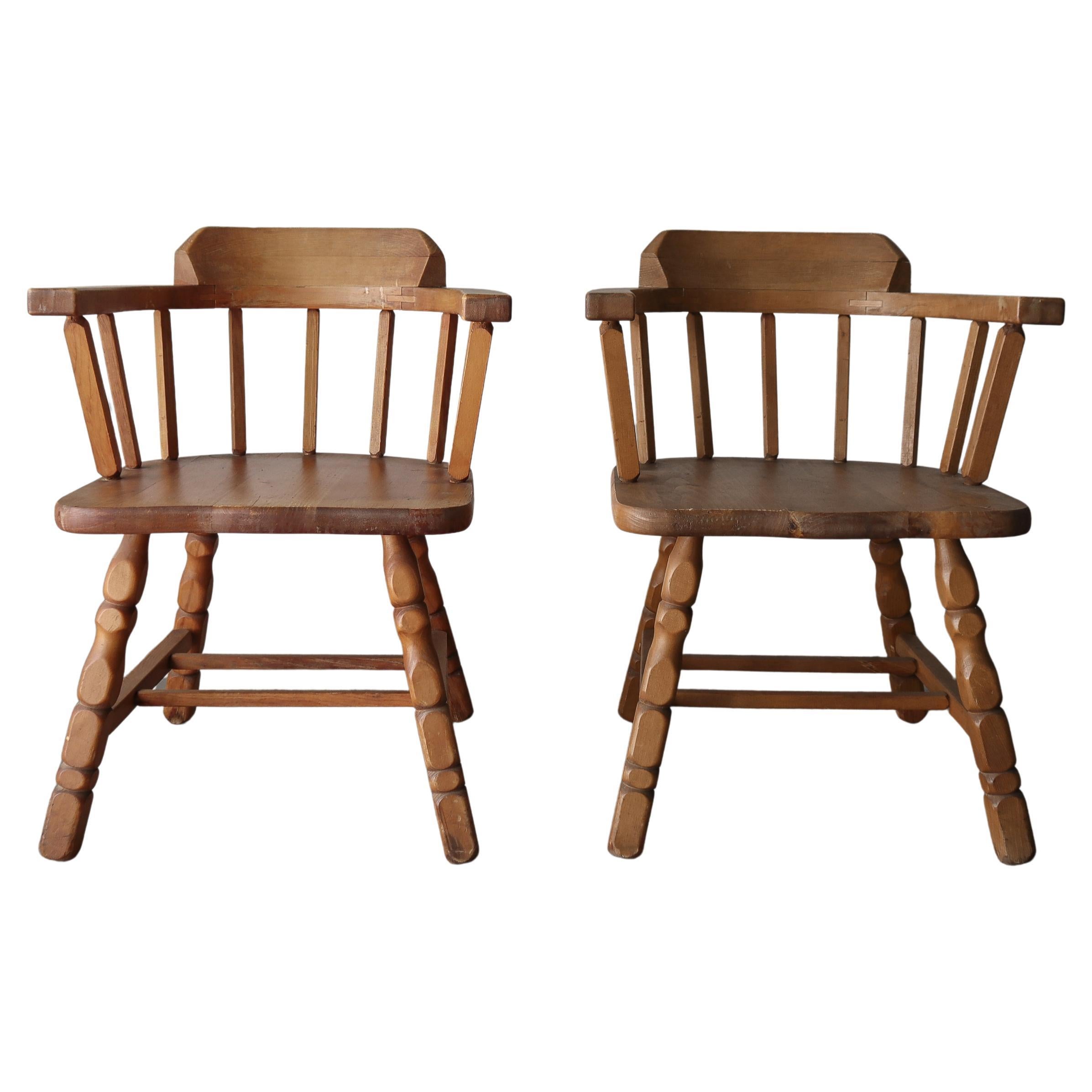 Pair of Antique Wooden Barrel Arm Chairs Chairs
