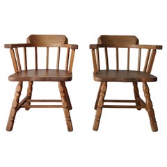 Pair of Antique Wooden Barrel Arm Chairs Chairs