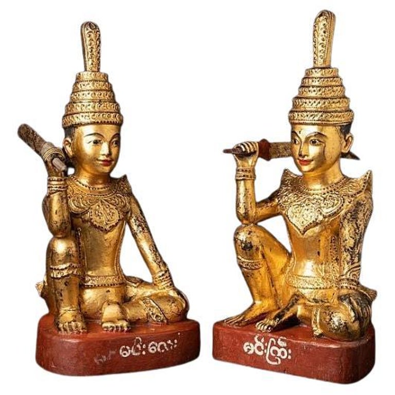 Pair of Antique Wooden Burmese Nat Statues from Burma For Sale at 1stDibs
