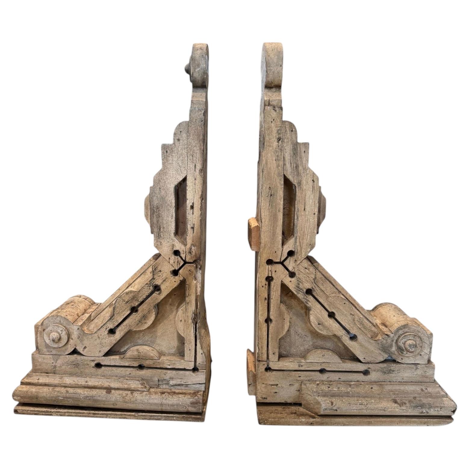 Pair of Antique Wooden Fireplace Corbels