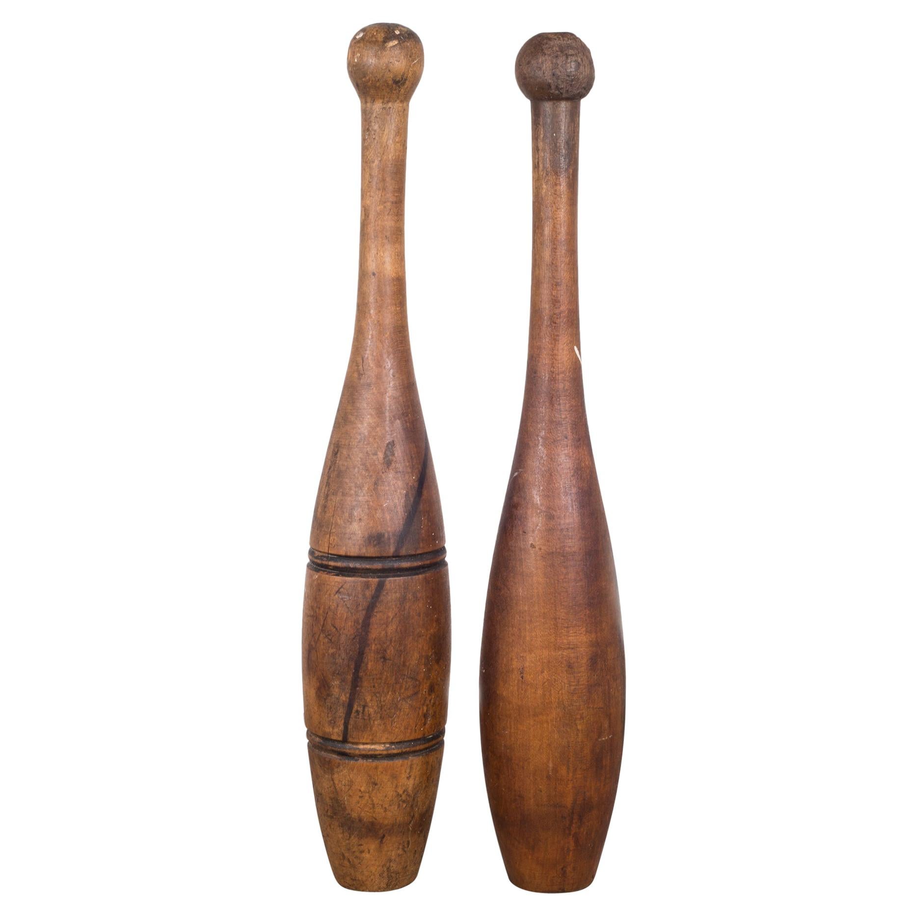 Pair of Antique Wooden Juggling Pins, circa 1920