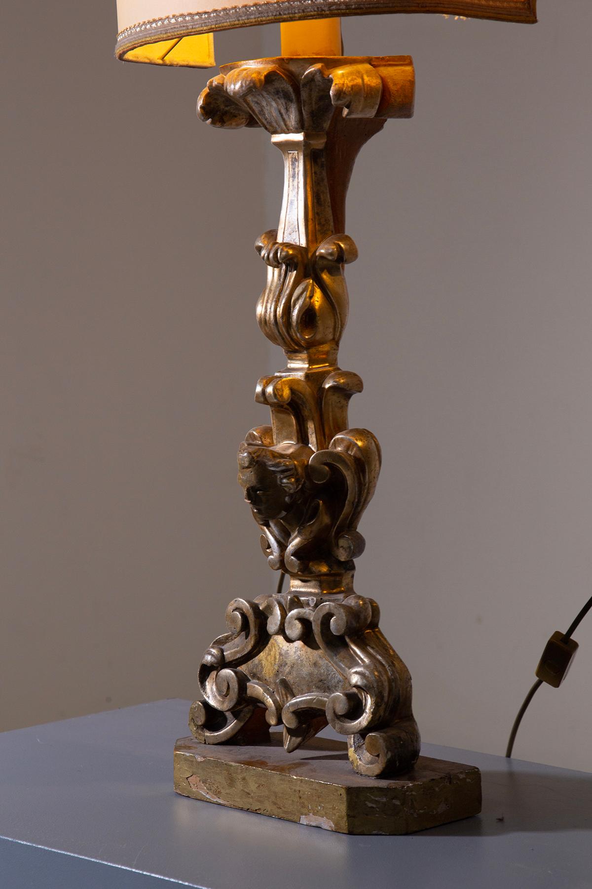 Italian Pair of antique wooden lamps, gilded by Pietro Cipriani For Sale