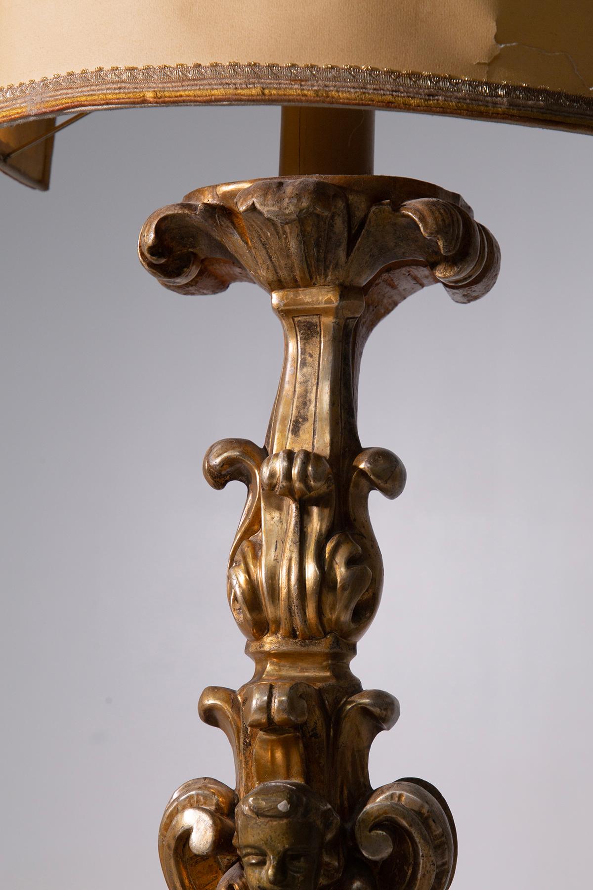 Wood Pair of antique wooden lamps, gilded by Pietro Cipriani For Sale