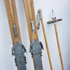Pair of Antique Wooden Skis, Alps
