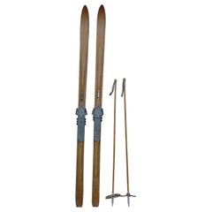 Pair of Antique Wooden Skis, Alps