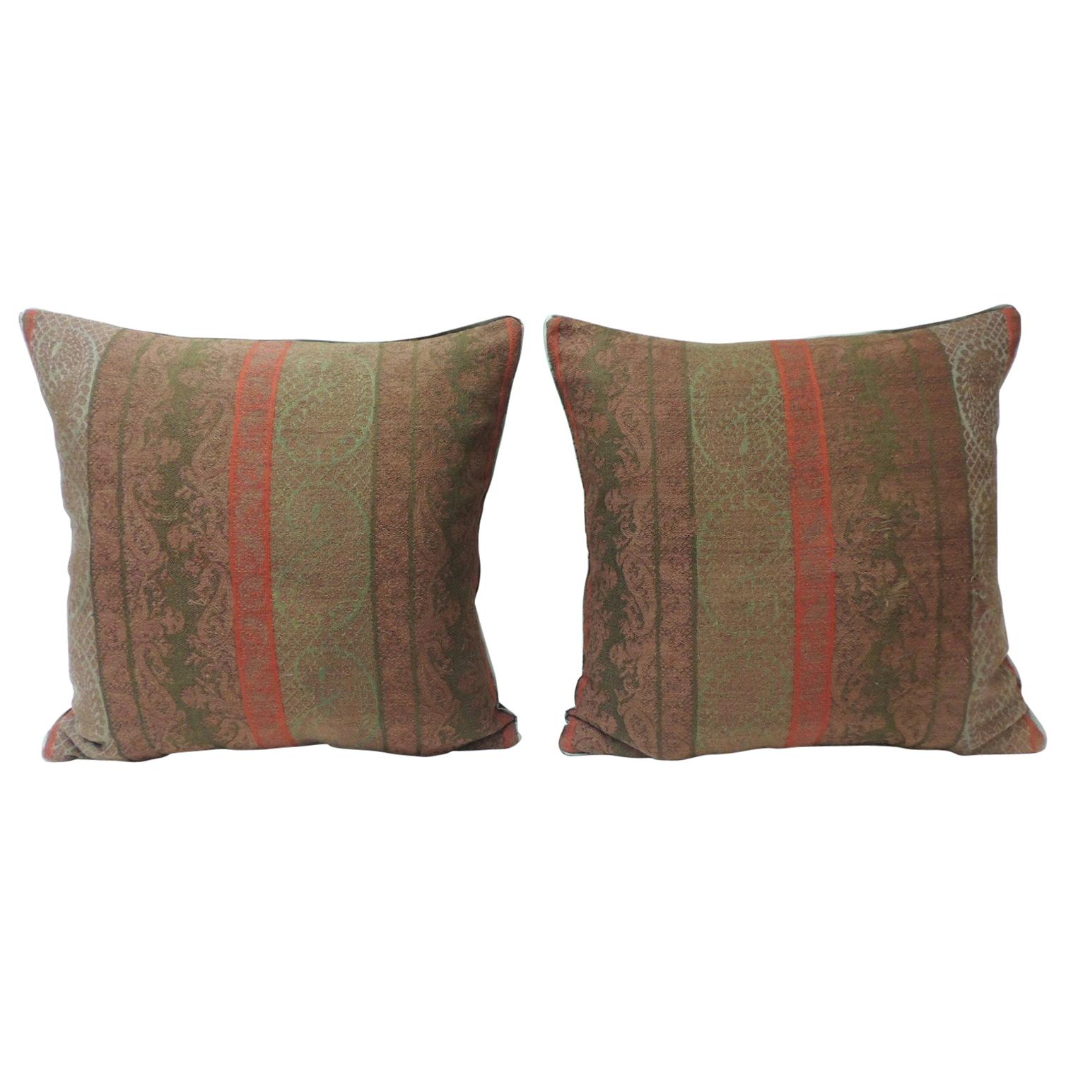 Pair of Antique Woven Red Kashmir Paisley Square Decorative Pillows