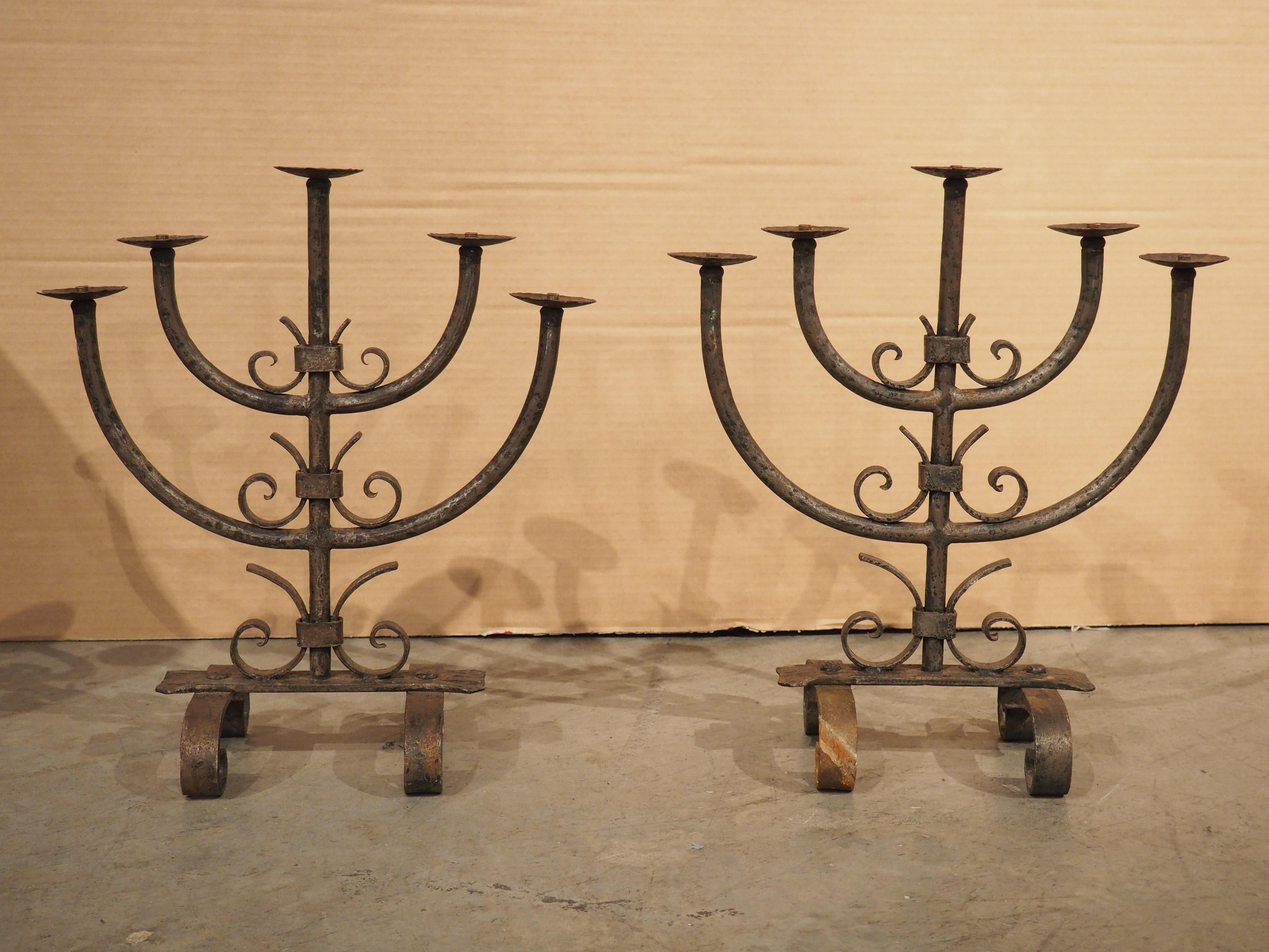 Pair of Antique Wrought Iron Candelabras from Bordeaux, France C. 1900 4