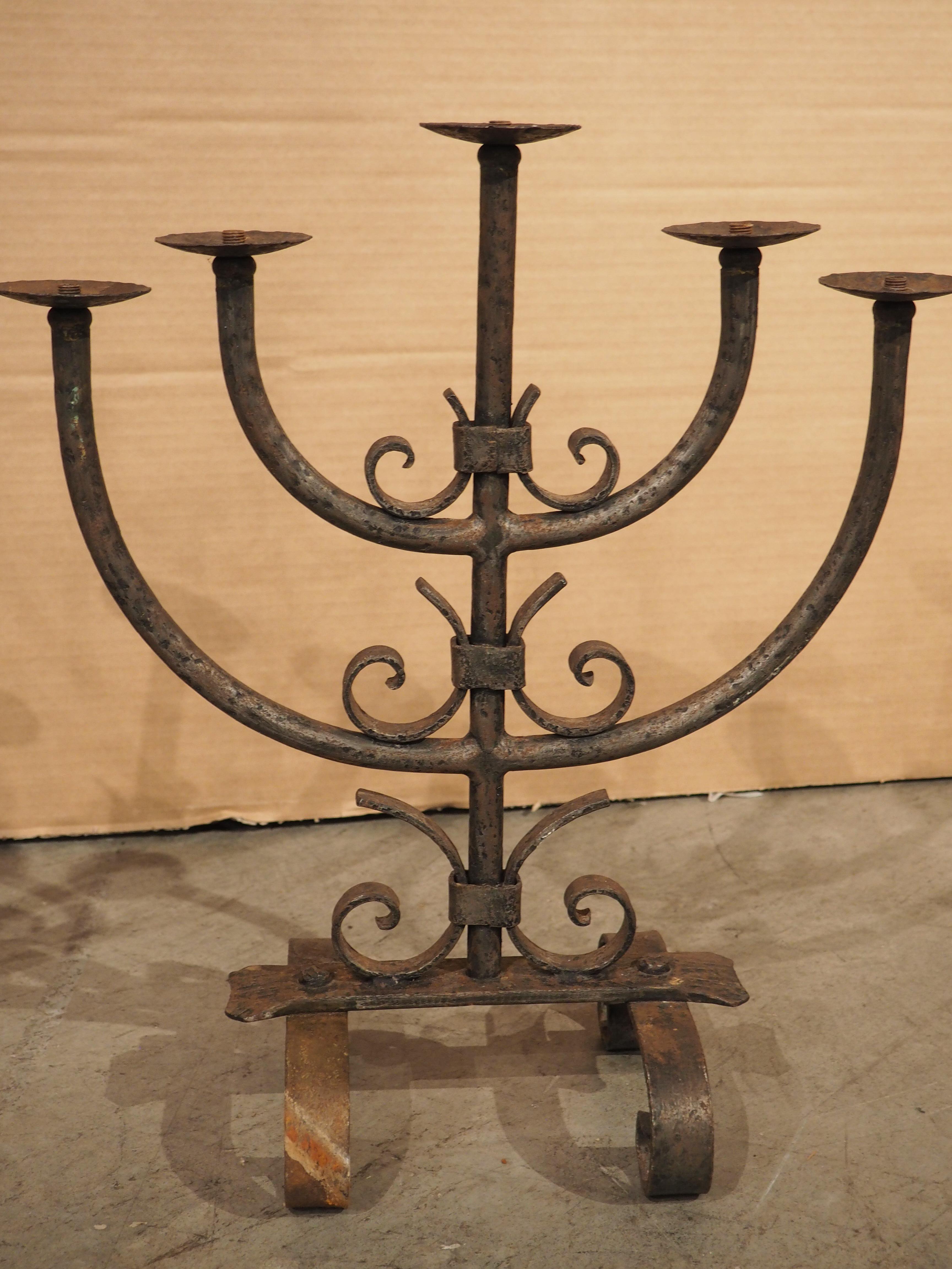 Pair of Antique Wrought Iron Candelabras from Bordeaux, France C. 1900 6