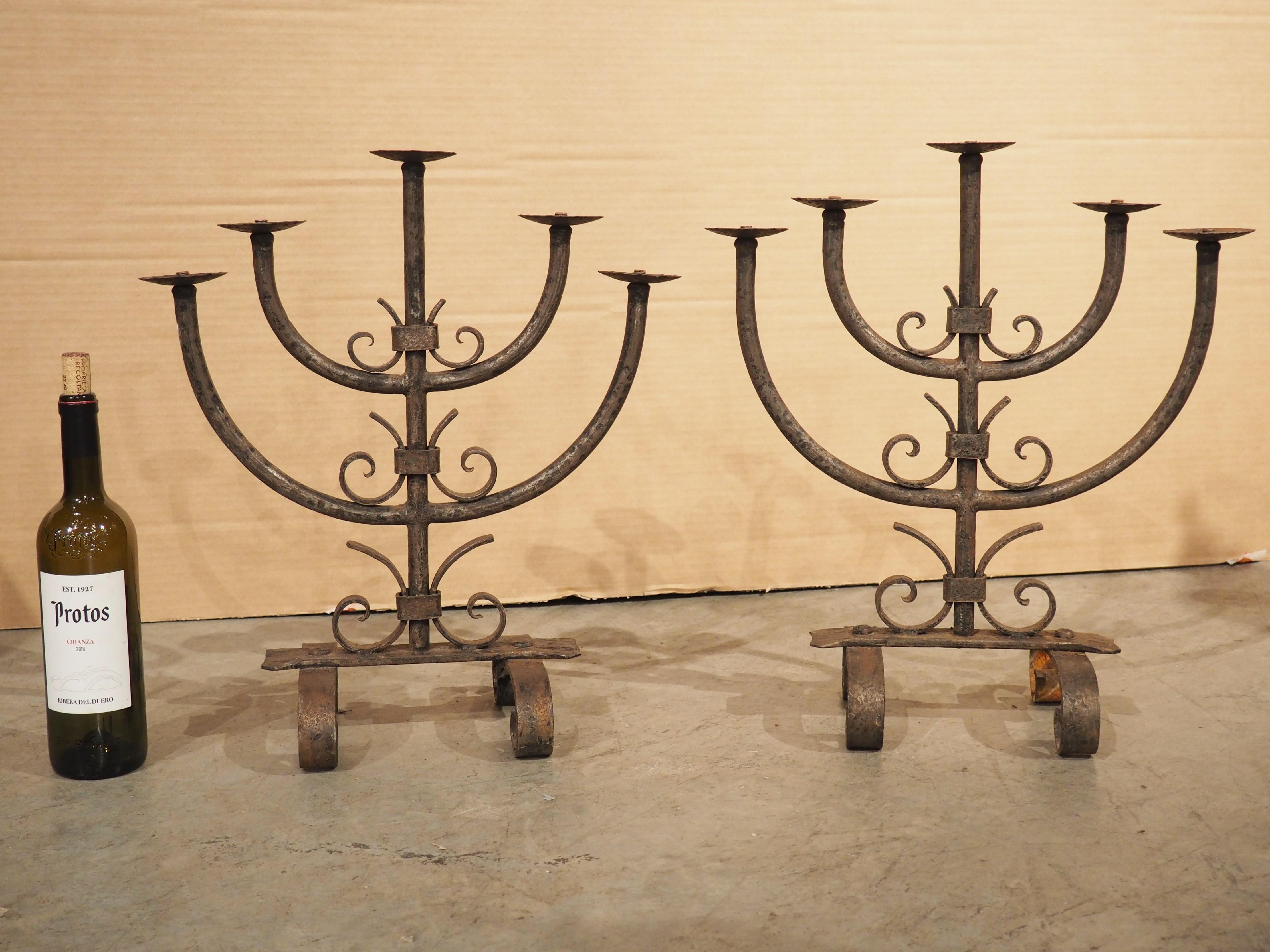 Pair of Antique Wrought Iron Candelabras from Bordeaux, France C. 1900 12