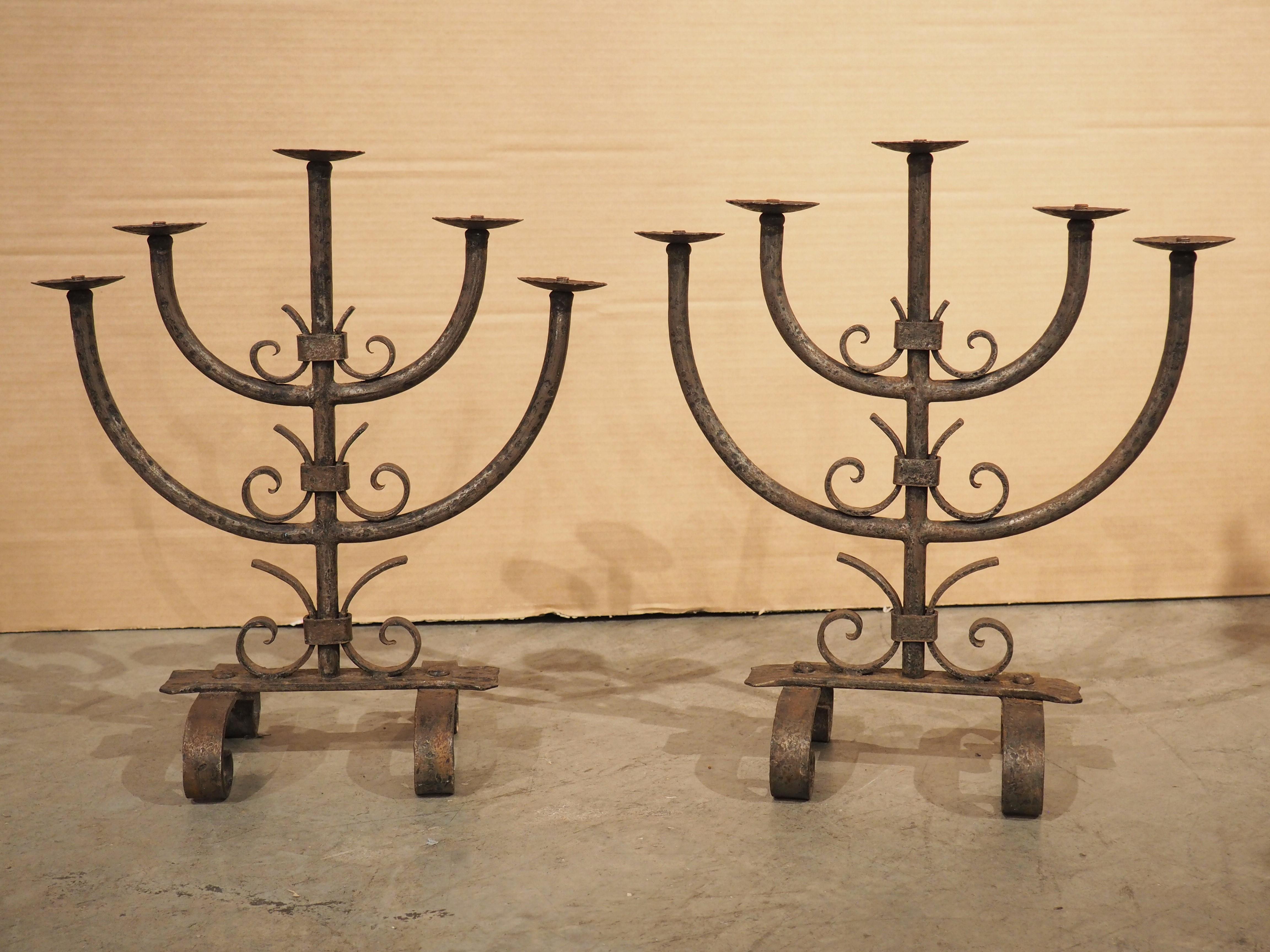 Pair of Antique Wrought Iron Candelabras from Bordeaux, France C. 1900 13