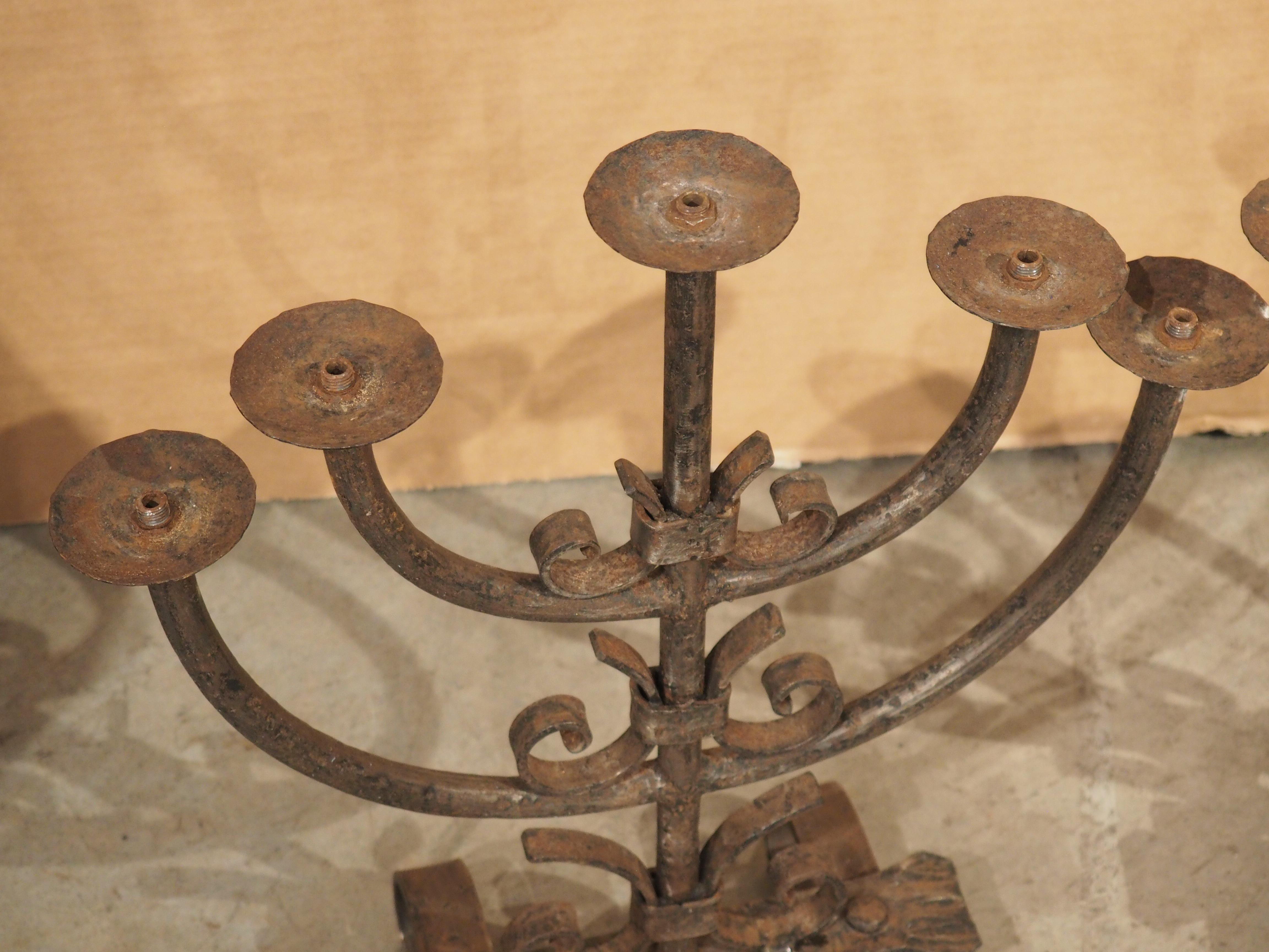 Pair of Antique Wrought Iron Candelabras from Bordeaux, France C. 1900 1