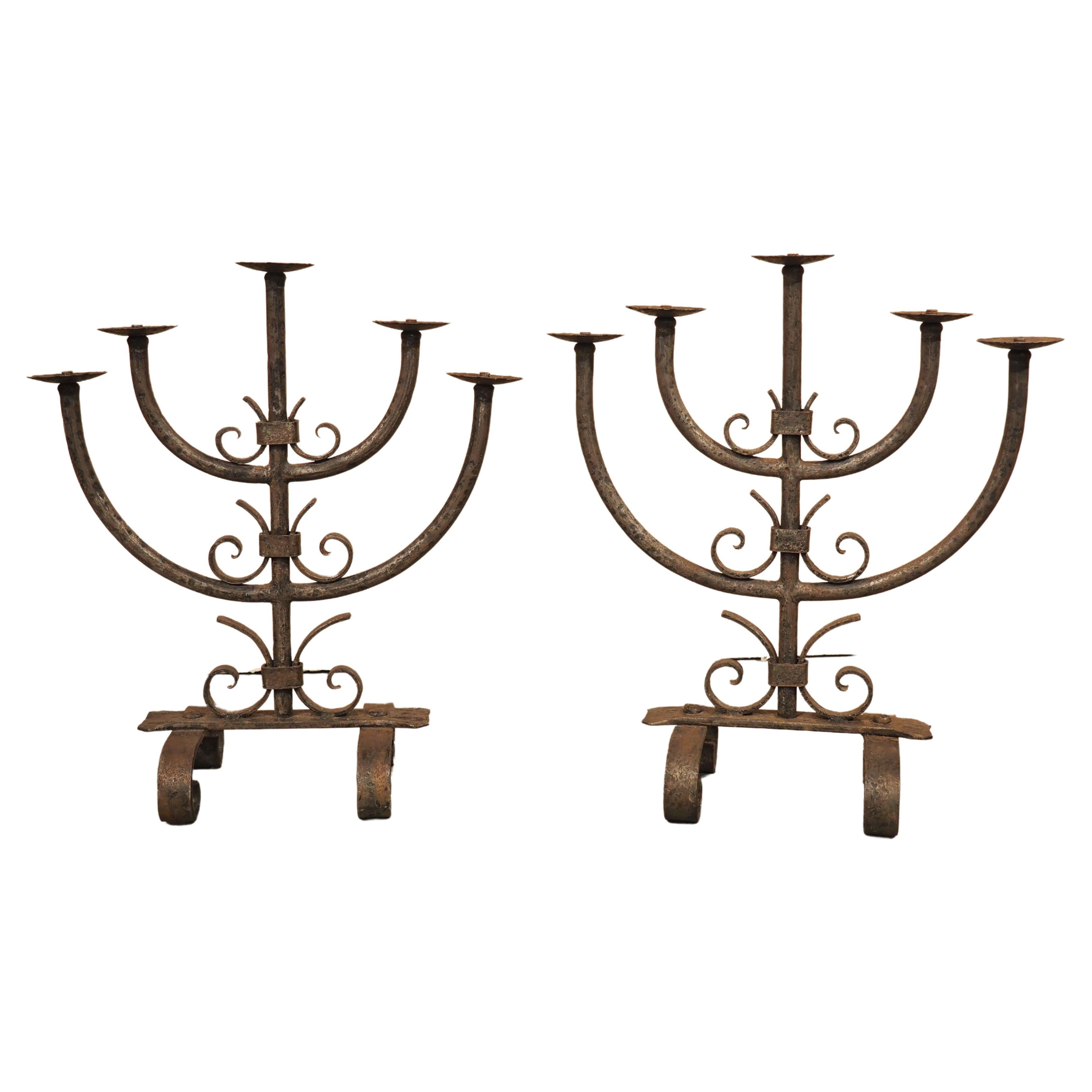 Pair of Antique Wrought Iron Candelabras from Bordeaux, France C. 1900