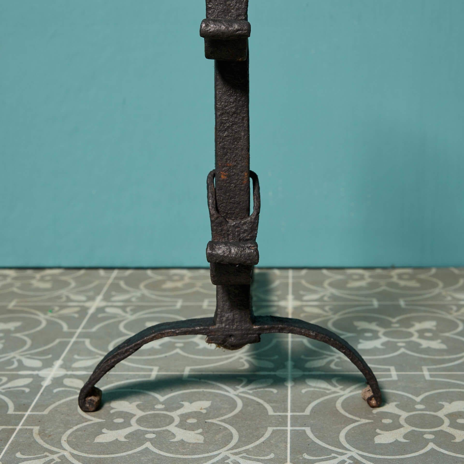 Country Pair of Antique Wrought Iron Fire Dogs For Sale