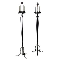 Pair of Antique Wrought Iron Floor Lamps