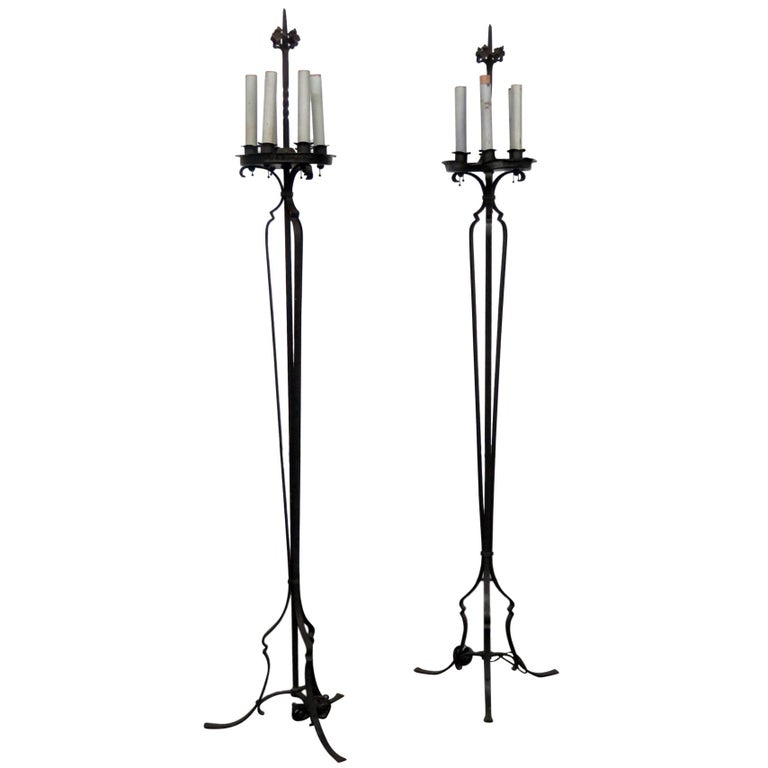 Pair of Antique Wrought Iron Floor Lamps at 1stDibs