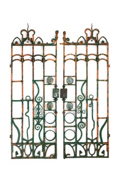 Pair of Antique Wrought Iron Gates in Original Flaky Paint, circa 1900