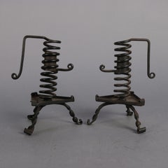 Pair of Antique Wrought Iron Hand Held Spiral Courting Candlesticks, circa 1830