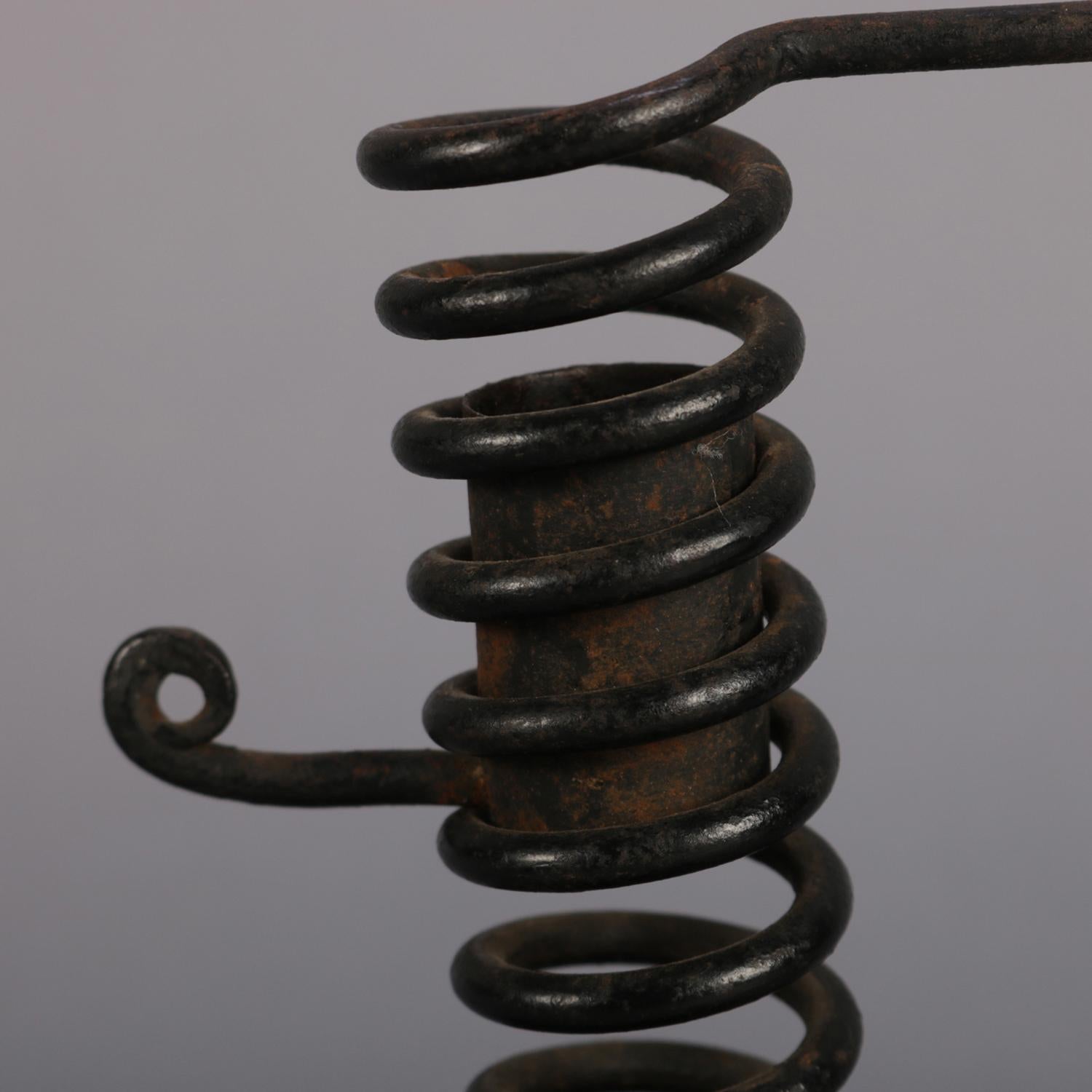American Pair of Antique Wrought Iron Hand Held Spiral Courting Candlesticks, circa 1830