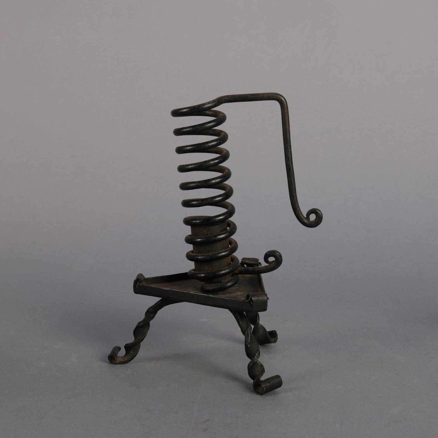 19th Century Pair of Antique Wrought Iron Hand Held Spiral Courting Candlesticks, circa 1830