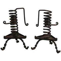Pair of Antique Wrought Iron Hand Held Spiral Courting Candlesticks, circa 1830