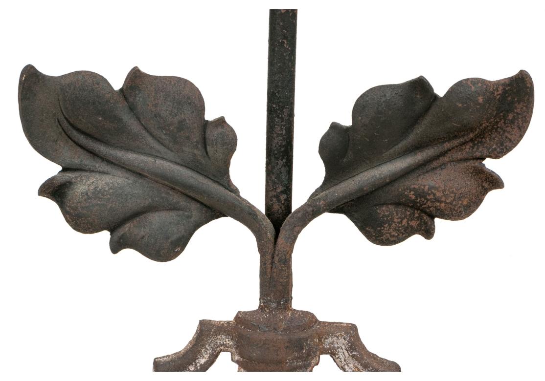 Pair Of Antique  Wrought Iron Sunflower Form Andirons 3