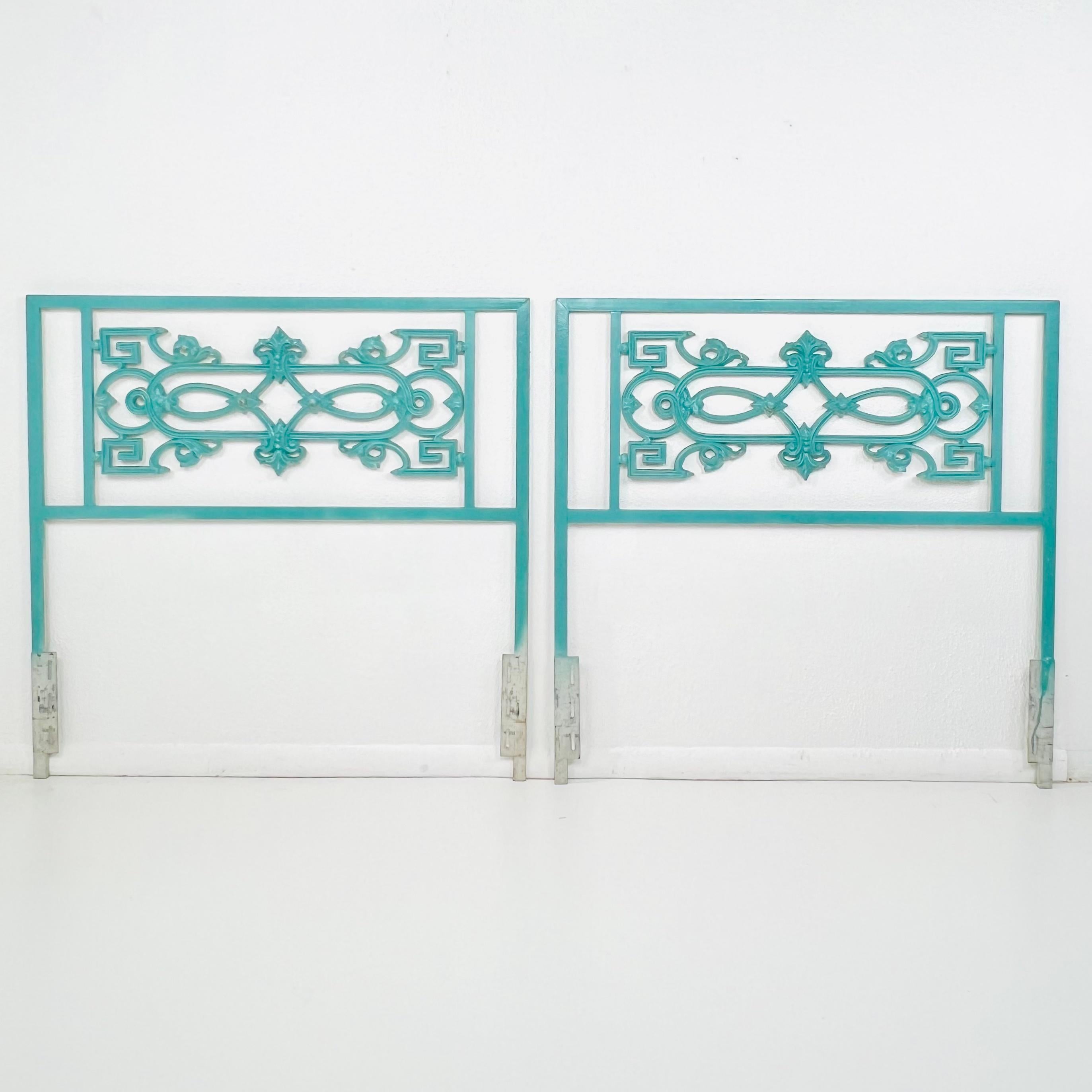 Pair of Antique Wrought Iron Twin Headboards In Good Condition For Sale In Dallas, TX