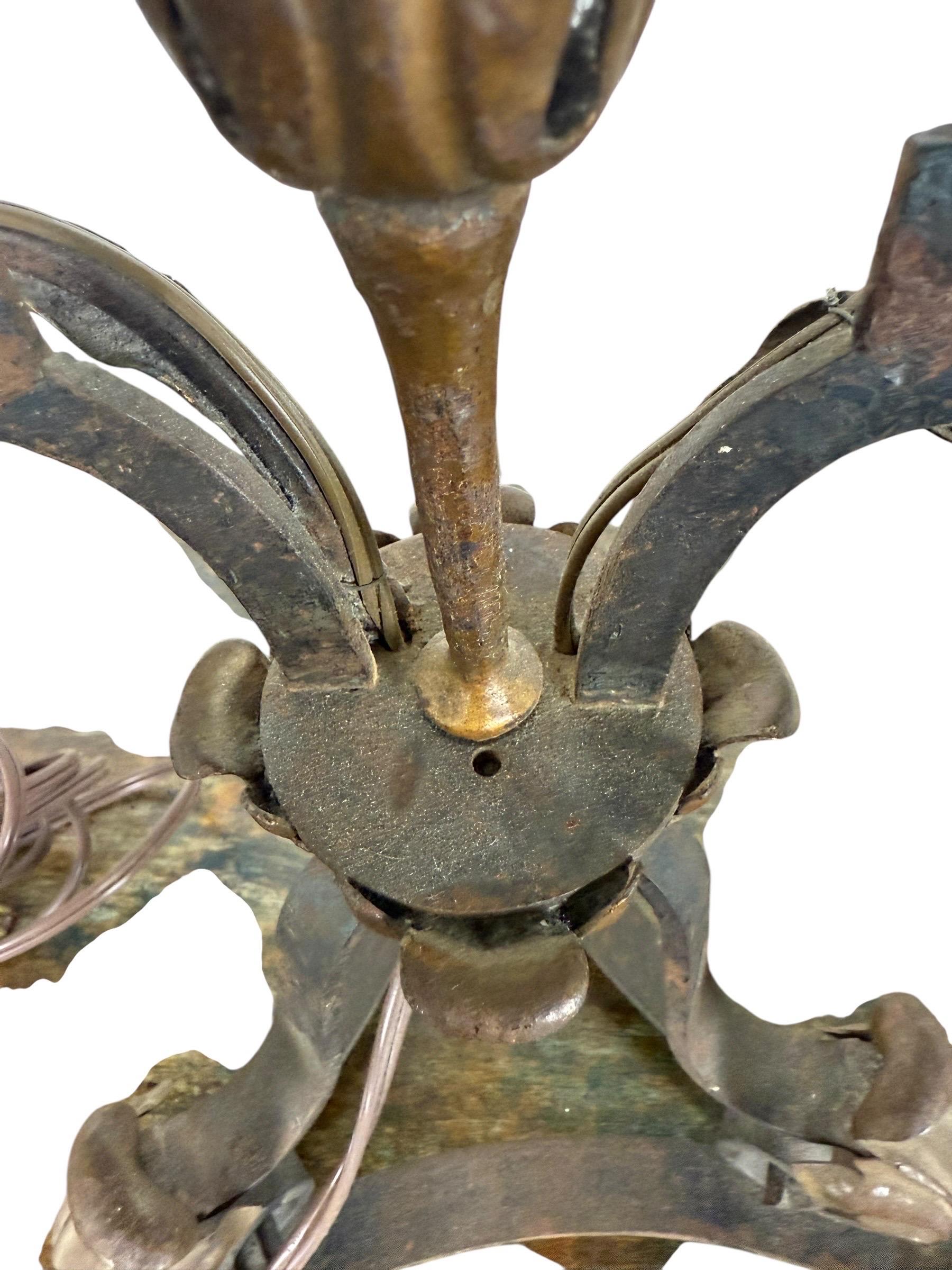 Spanish Pair of Antique Wrought Iron Two-Light Lamps For Sale