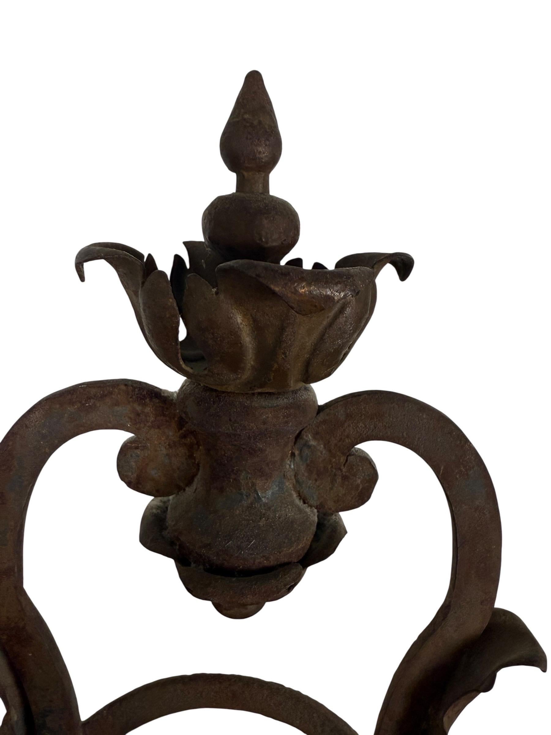 Pair of Antique Wrought Iron Two-Light Lamps For Sale 1