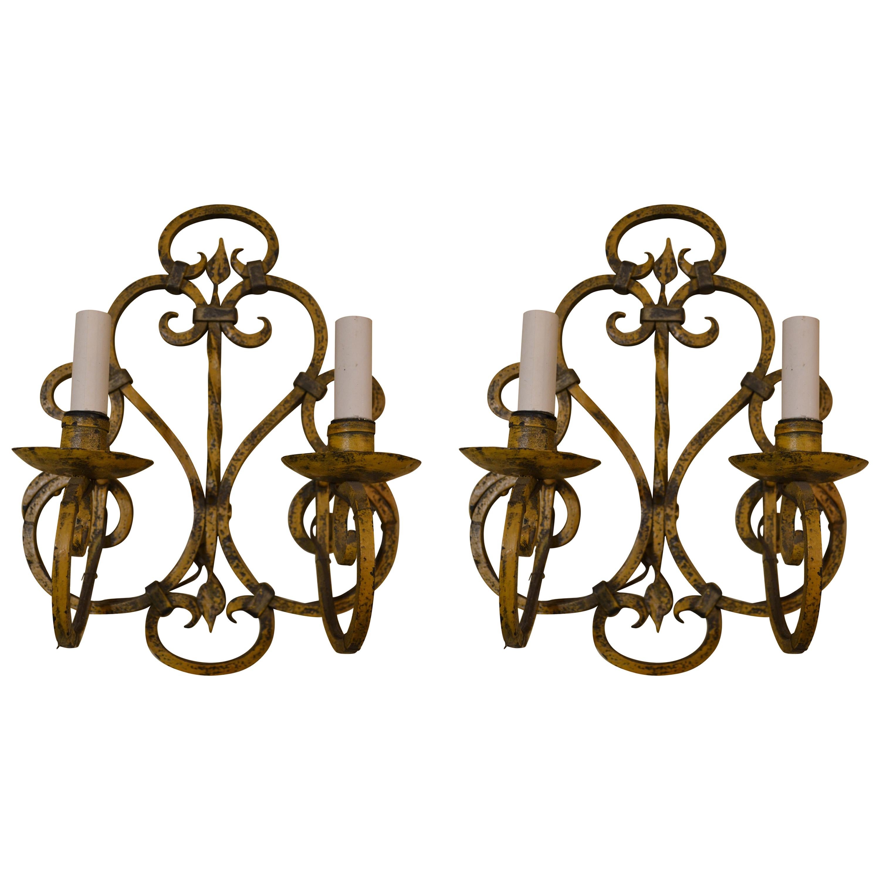 Pair of Antique Wrought Iron Wall Sconces