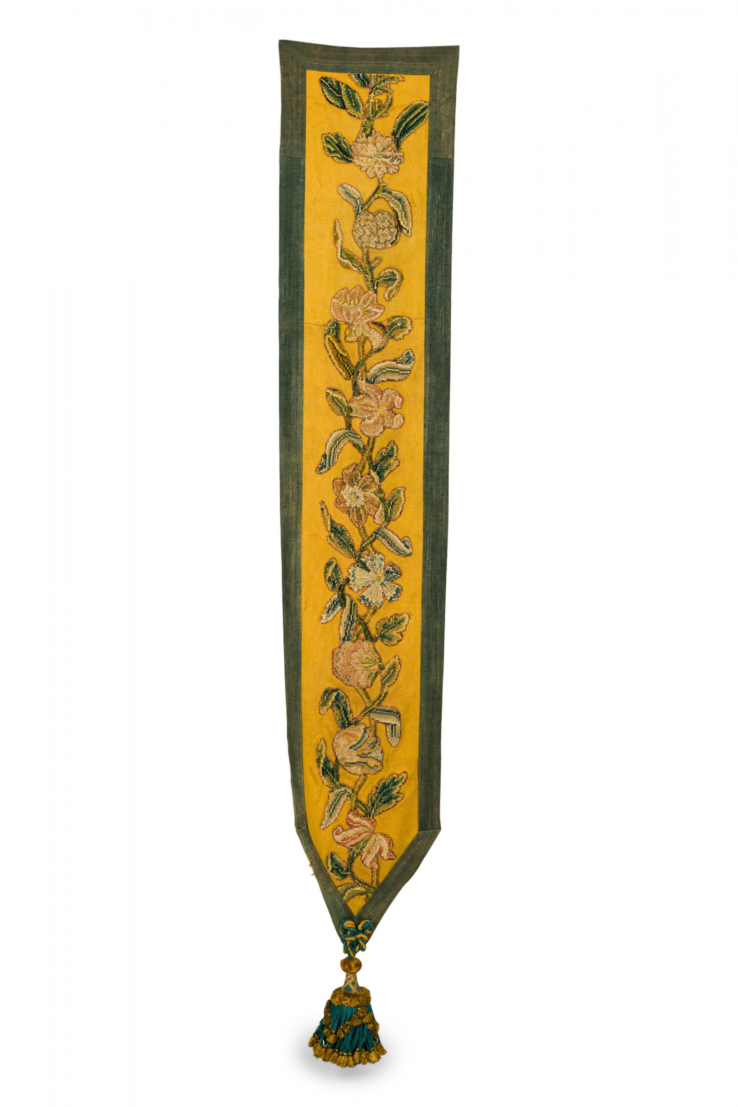 Victorian Pair of Antique Yellow and Green Floral Needlepoint Tapestry Wall Hangings For Sale