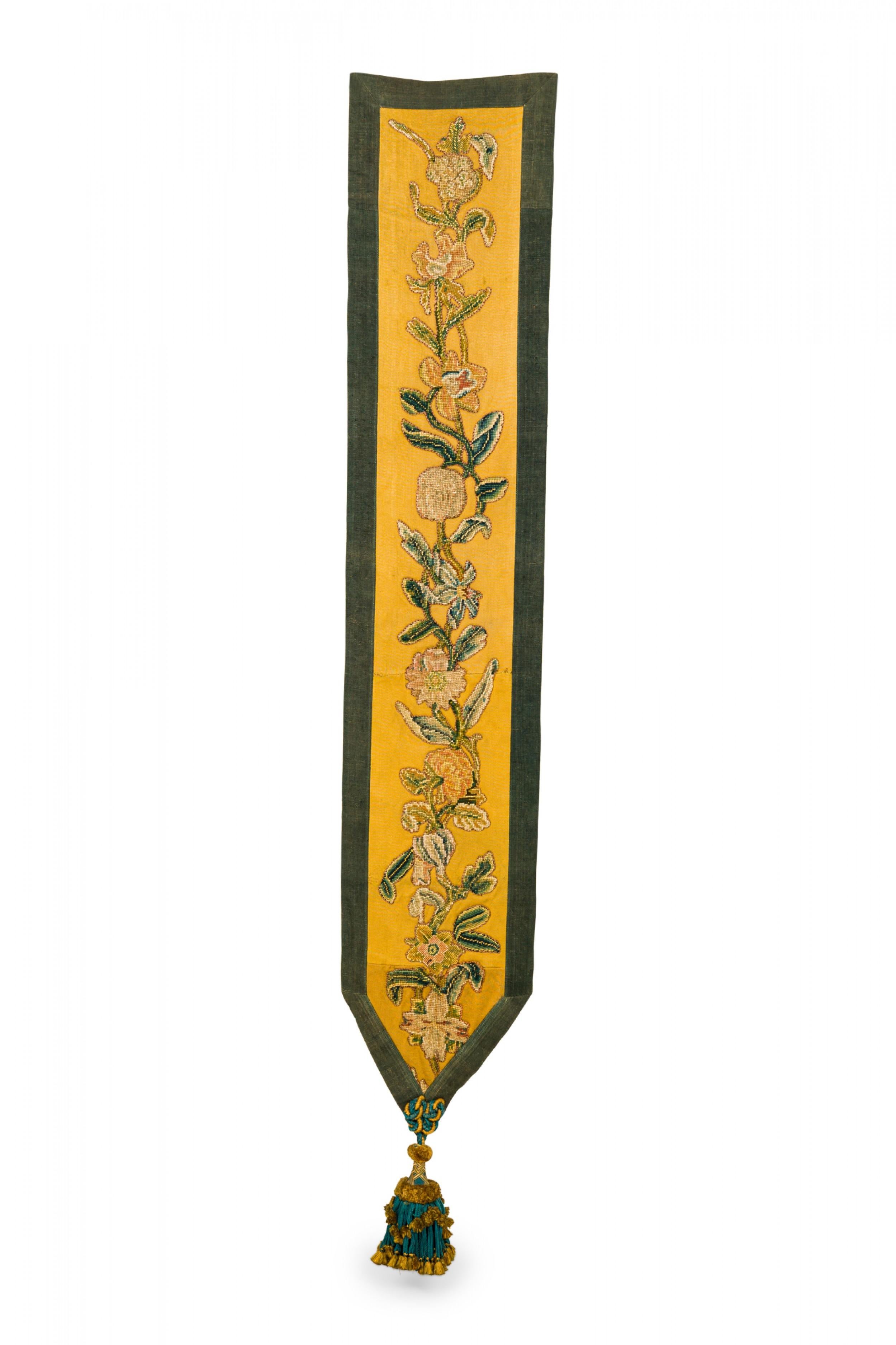 Pair of Antique Yellow and Green Floral Needlepoint Tapestry Wall Hangings For Sale 1