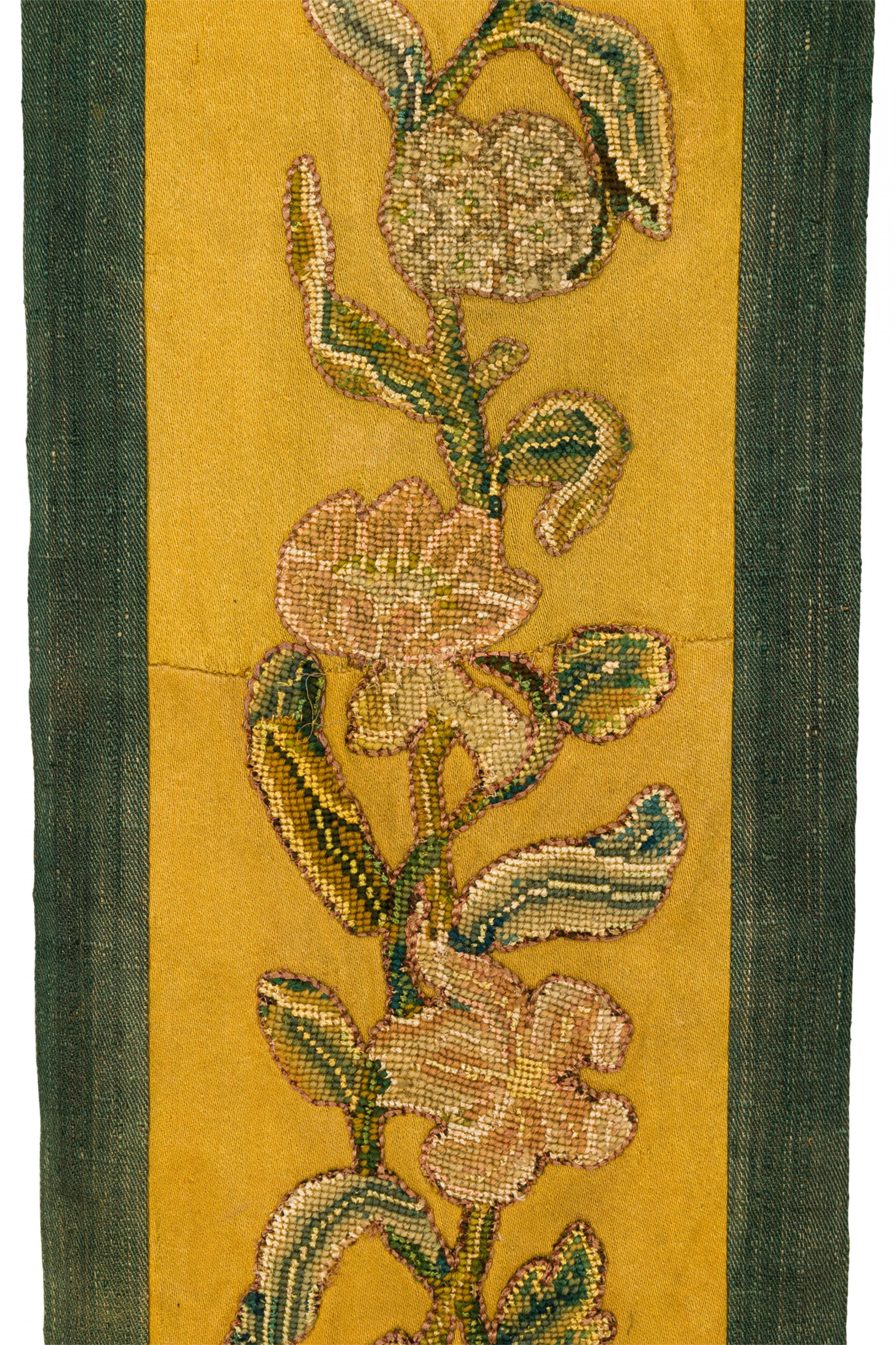 Pair of Antique Yellow and Green Floral Needlepoint Tapestry Wall Hangings For Sale 2