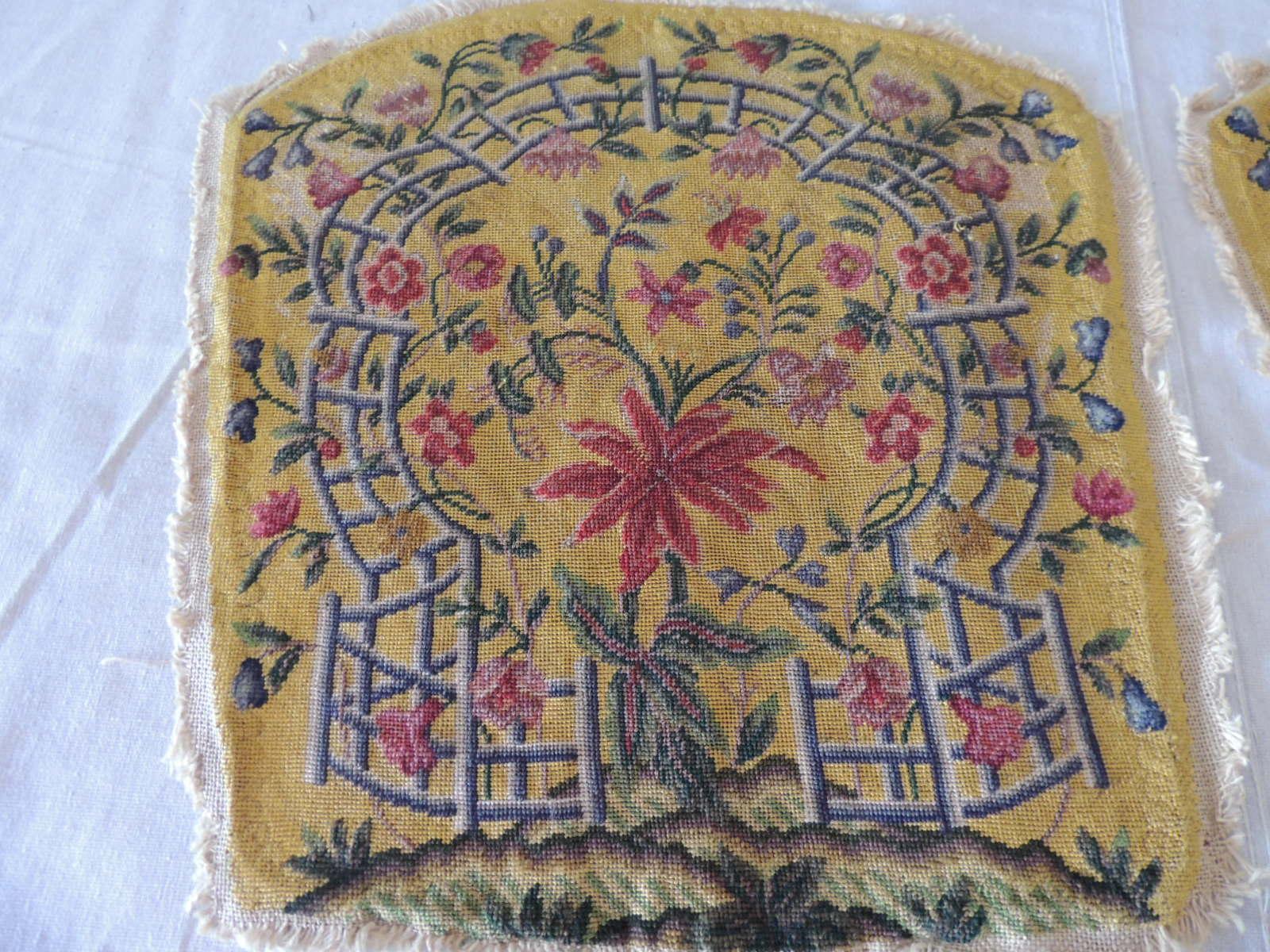 Regency Pair of Antique Yellow and Green Petit Point Tapestry Fragments