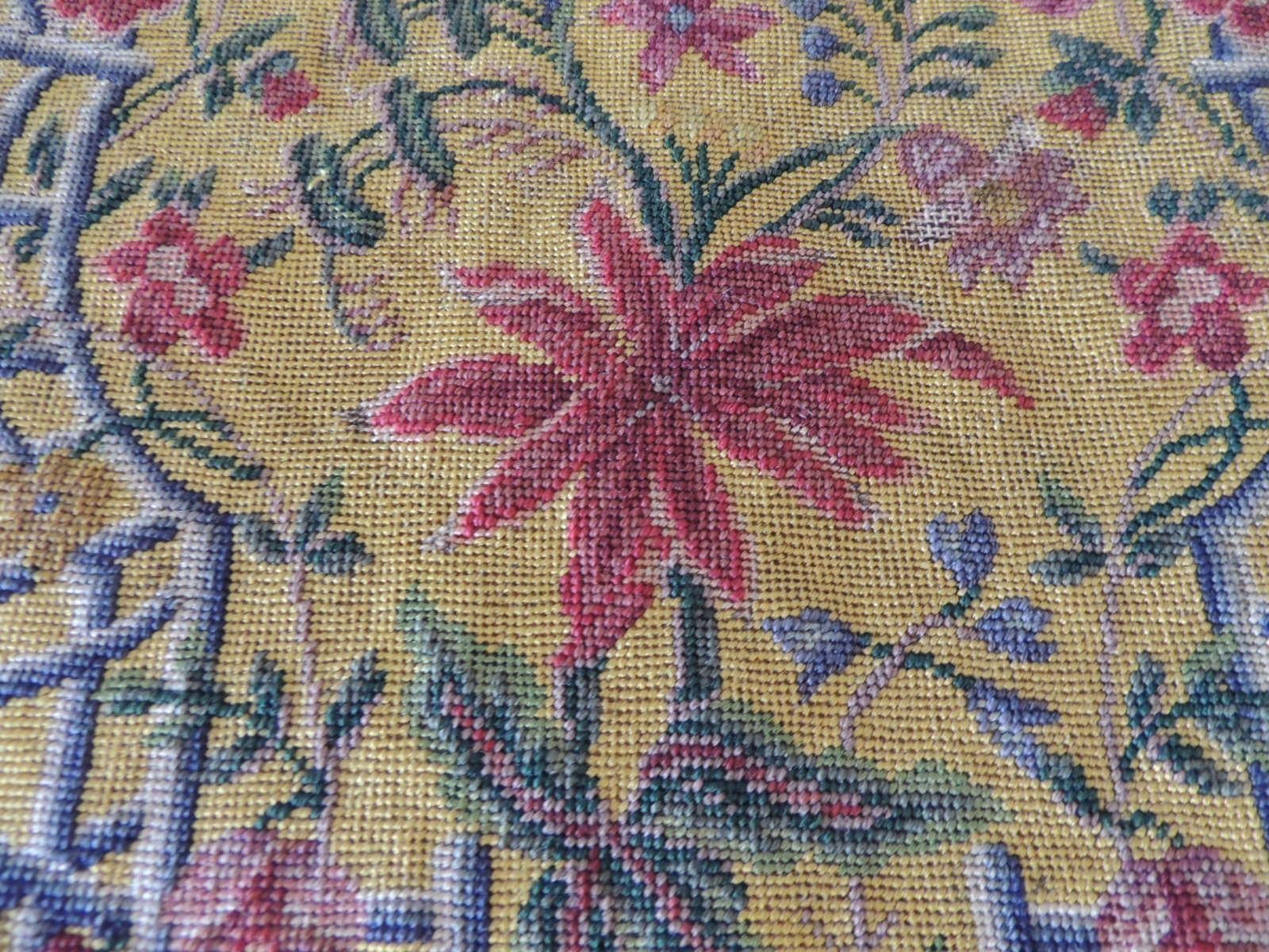 French Pair of Antique Yellow and Green Petit Point Tapestry Fragments