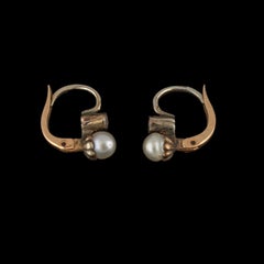 Pair of Antique Yellow and White Gold Earrings with Pearls and Diamonds