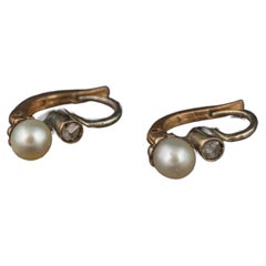 Pair of Antique Yellow and White Gold Earrings with Pearls and Diamonds