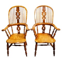 Pair of Antique yew  Windsor chairs