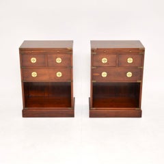Pair of Antique Yew Wood Military Campaign Bedside Cabinets / Side Tables