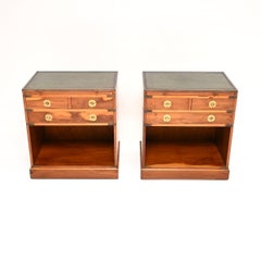 Pair of Antique Yew Wood Military Campaign Bedside Cabinets / Side Tables