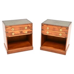 Pair of Antique Yew Wood Military Campaign Bedside Cabinets / Side Tables