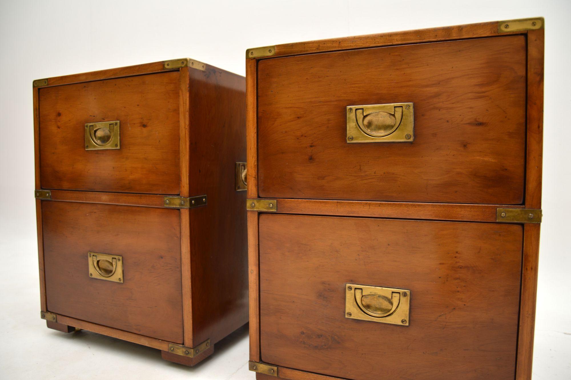 Pair of Antique Yew Wood Military Campaign Bedside Chests 4