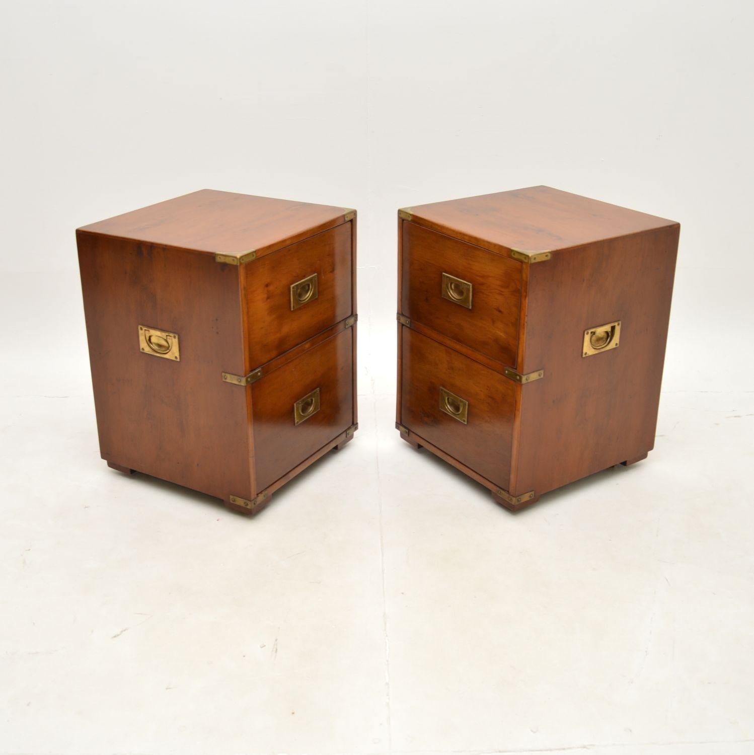 British Pair of Antique Yew Wood Military Campaign Bedside Chests