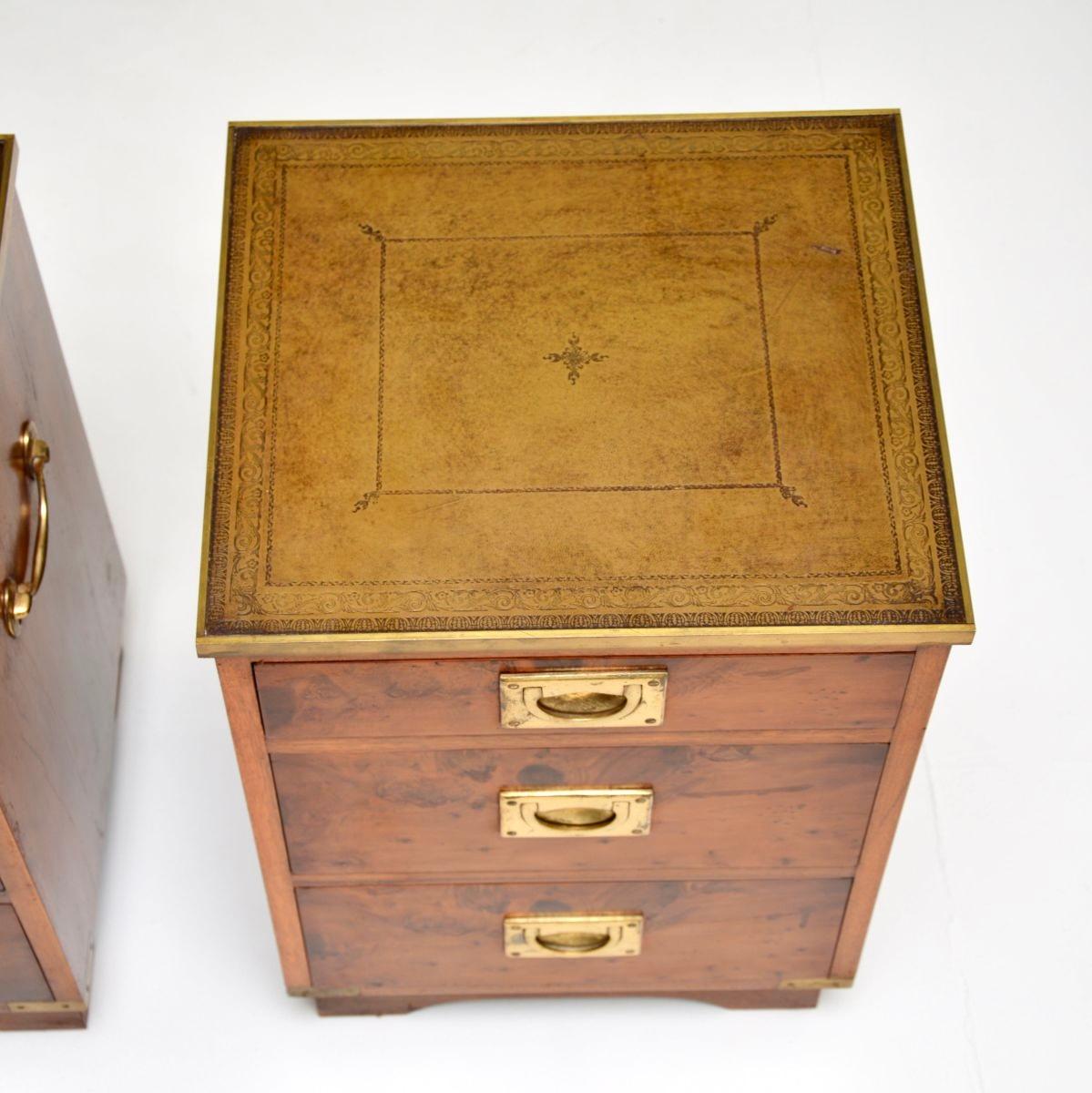 Pair of Antique Yew Wood Military Campaign Bedside Chests (Messing)