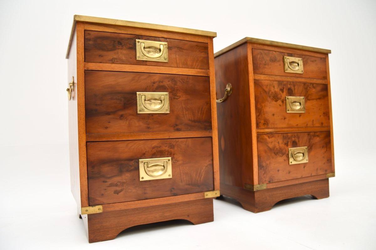 Pair of Antique Yew Wood Military Campaign Bedside Chests 1