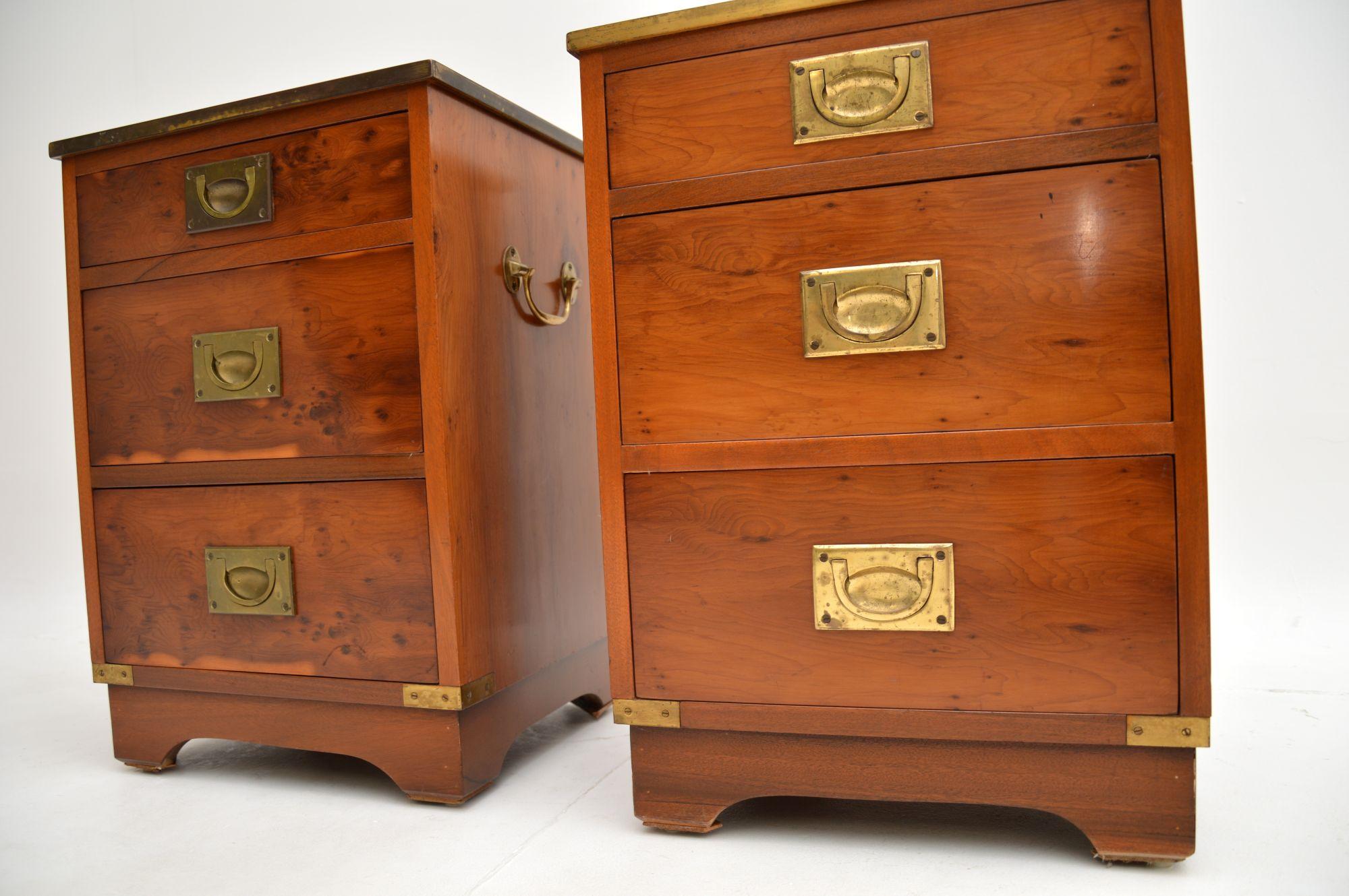 Pair of Antique Yew Wood Military Campaign Bedside Chests 3
