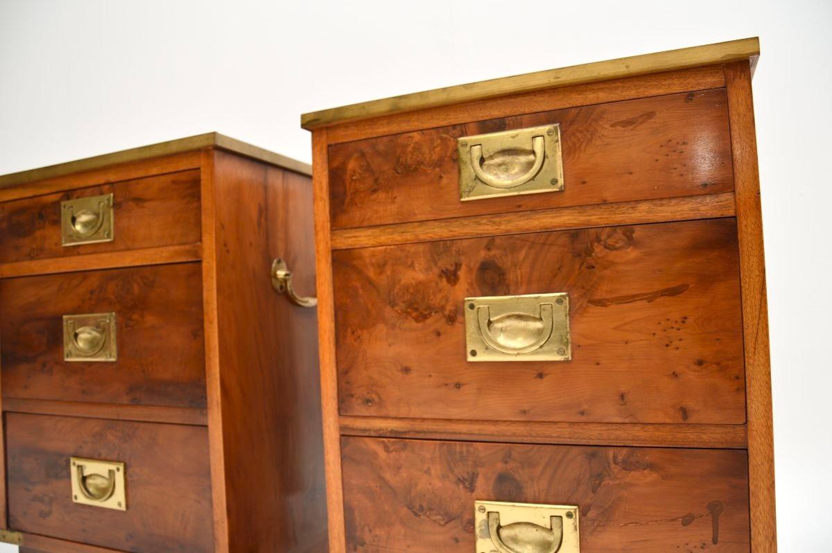 Pair of Antique Yew Wood Military Campaign Bedside Chests 2