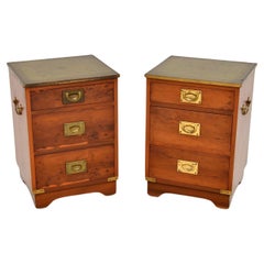 Pair of Antique Yew Wood Military Campaign Bedside Chests