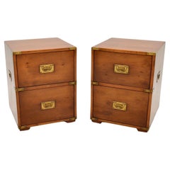 Pair of Vintage Yew Wood Military Campaign Bedside Chests