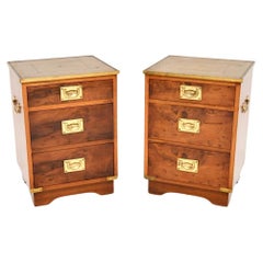 Pair of Antique Yew Wood Military Campaign Bedside Chests