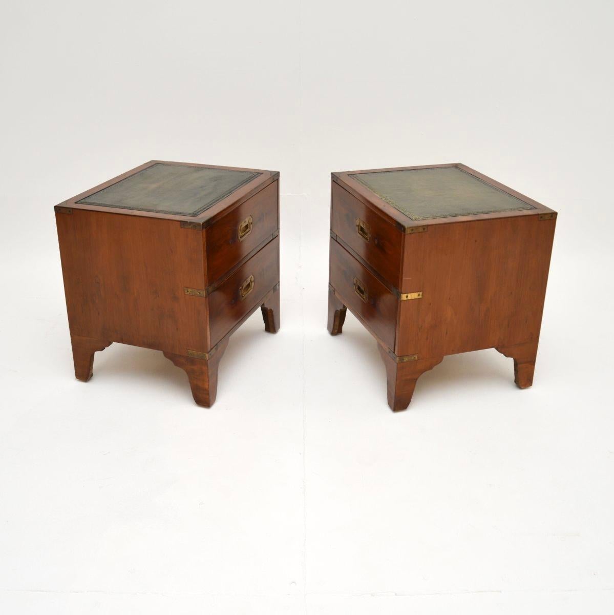 British Pair of Antique Yew Wood Military Campaign Style Bedside Chests For Sale